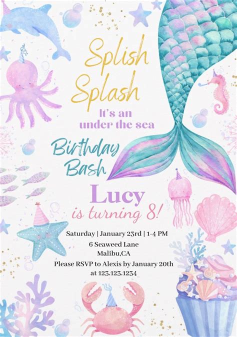 Mermaid Under The Sea Birthday Invitation | Zazzle | Mermaid theme ...