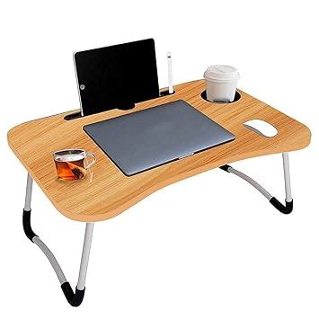 mankita Foldable Wooden Mini Laptop Table for Bed, Study Table with ...