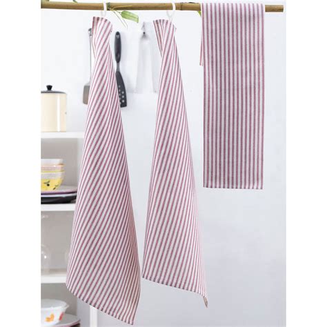 Buy Maspar Herringbone Stripe Red White Woven Kitchen Towels (Set of 3 ...