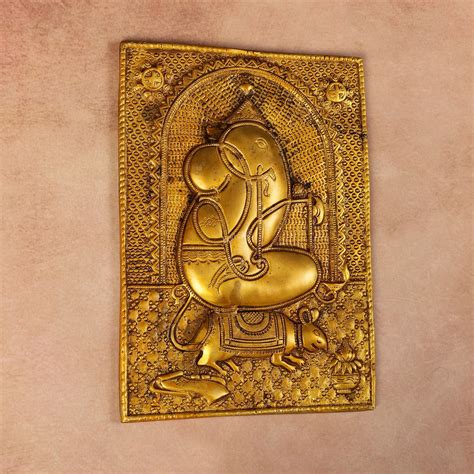 11.5" Pure Brass Ganapati Wall Hanging - Exquisite Design – Budhshiv.com