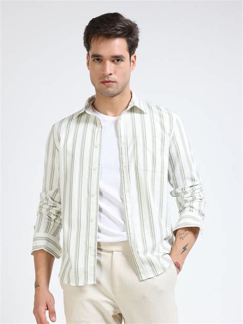 Men Olive Striped Shirt – FYVA