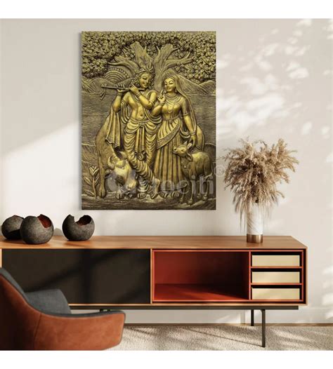 Buy 4x3 Feet Radha Krishna 3D Elevation Sculpture Relief Mural Wall Art ...