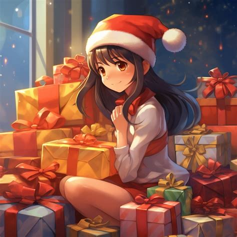 Anime character celebrating christmas | AI-generated image