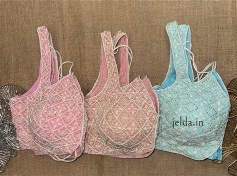 Elegant Chikankari Pearl Work W Arch Neck Blouses – Soft Pastels – Jelda