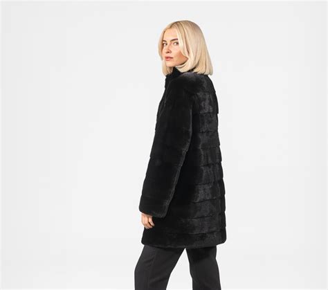 Horizontal Layer Blackglama Mink Fur Jacket - 100% Real Fur - Horizontal Layers