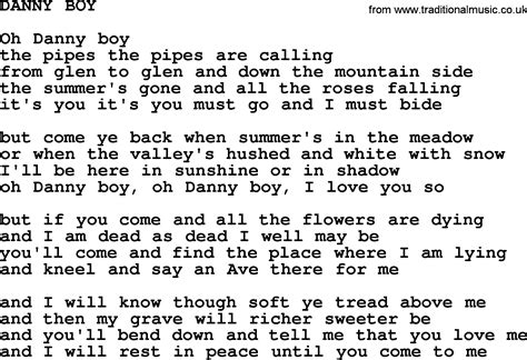 Johnny Cash song: Danny Boy, lyrics