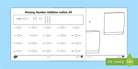 Missing Number Addition Within 20 Worksheet