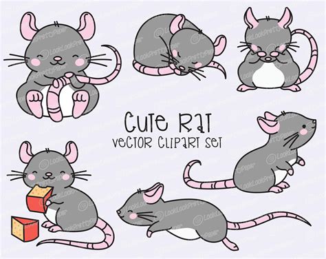 Premium Vector Clipart - Kawaii Rats - Cute Rat Clipart Set - High ...