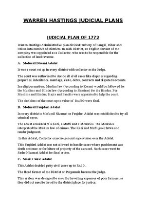 The Judicial Plans of Warren Hastings 1772, 1774 and 1780 - VAIJAYANTI ...