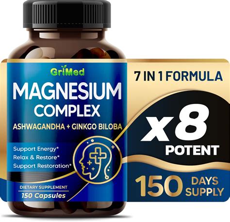 Amazon.com: Magnesium Complex 8,600mg - x8 Power with Ashwagandha + Ginkgo Biloba - Relax ...
