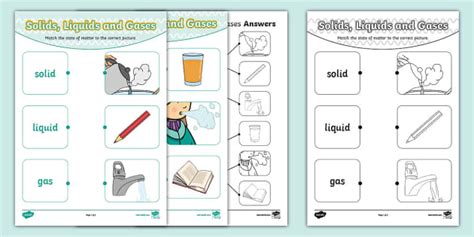 Solids, Liquids and Gases Matching Worksheet