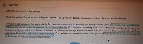 Which four parts of this excerpt from Stephen Crane's "The Open Boat ...