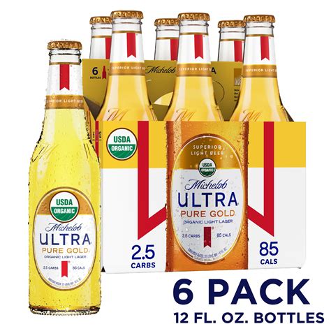 Michelob Ultra Pure Gold Organic Light Lager Beer, 6 Pack, 12 fl oz ...