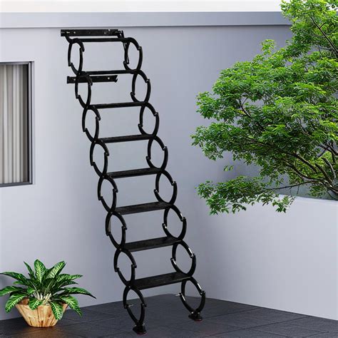 8 Steps Wall Mounted Attic Ladder, Indoor Attic Stairs Pull Down System ...