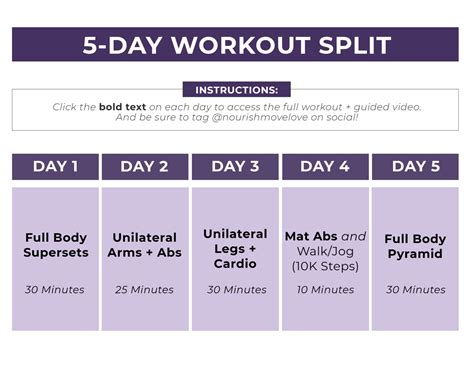5-Day Workout Split (YouTube Videos + Calendar)