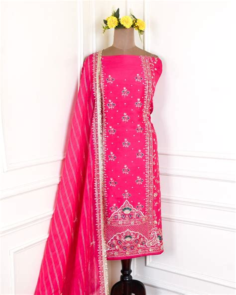 Khadi Magenta Unstitched Suit – CHAWLA SILK STORE