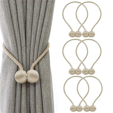 TIED RIBBONS Set of 6 Window Curtain Tiebacks Magnetic Tie Band (Gold ...