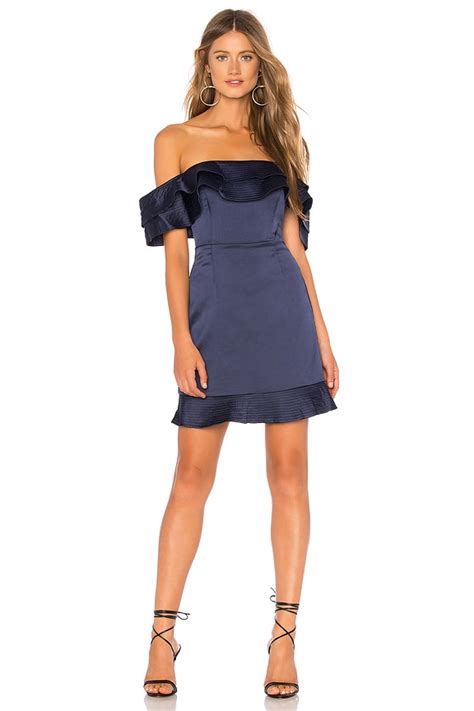 Bardot Athena Frill Dress in Deep Navy | REVOLVE