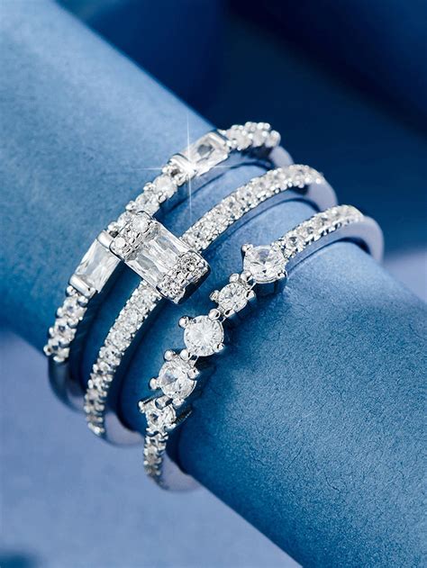 3pcs/Set Cubic Zirconia Decor Ring | SHEIN USA
