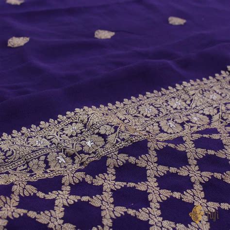 Deep Purple Pure Georgette Banarasi Handloom Saree - Tilfi