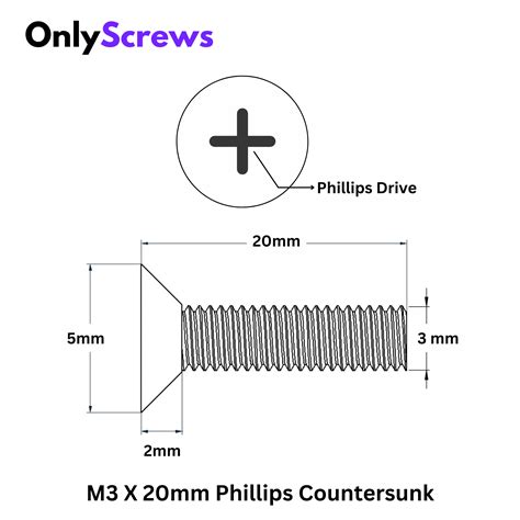 M3 X 20mm Phillips CSK SS 304 Screw (Dia. 3mm, Length 20mm) – OnlyScrews