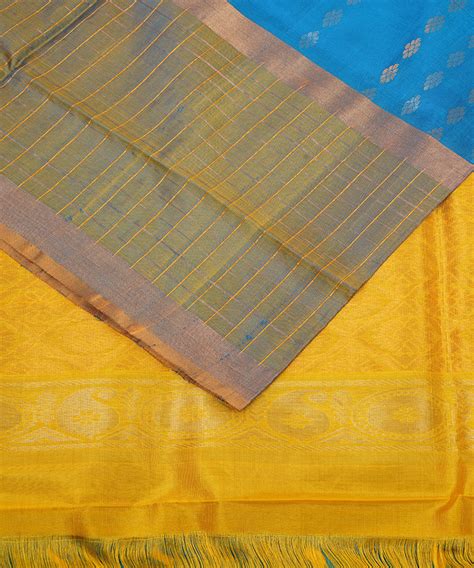 Sky blue yellow silk handloom uppada saree – GoSwadeshi