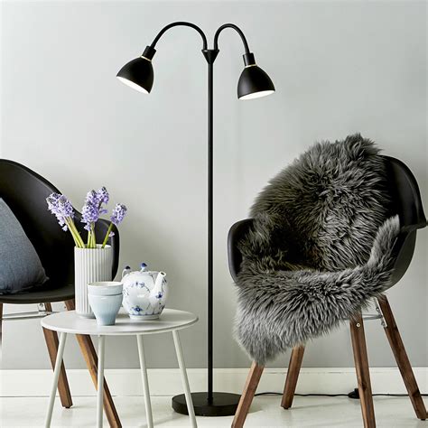 Two-bulb floor lamp Ray made of black metal | Lights.co.uk
