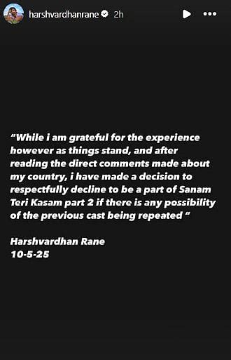 Harshvardhan Rane Declines Sanam Teri Kasam 2 After Pakistani Co-Star ...