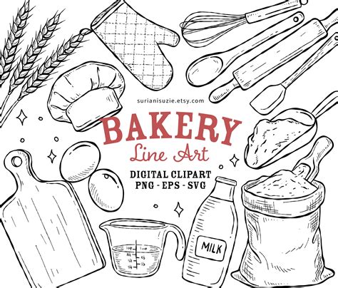 Bakery Line Art Clipart, PNG, SVG, EPS Vector Graphics Black and White ...