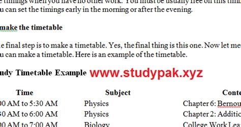 Image result for Study Time Table for FSC Part 2 Students