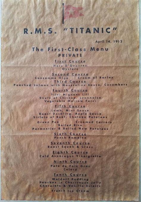 Image result for Ftitanic First Class Menu