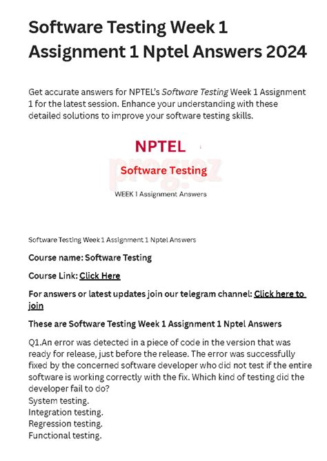 Software Testing Week 1 Assignment 1 Nptel Answers 2024 - Software ...