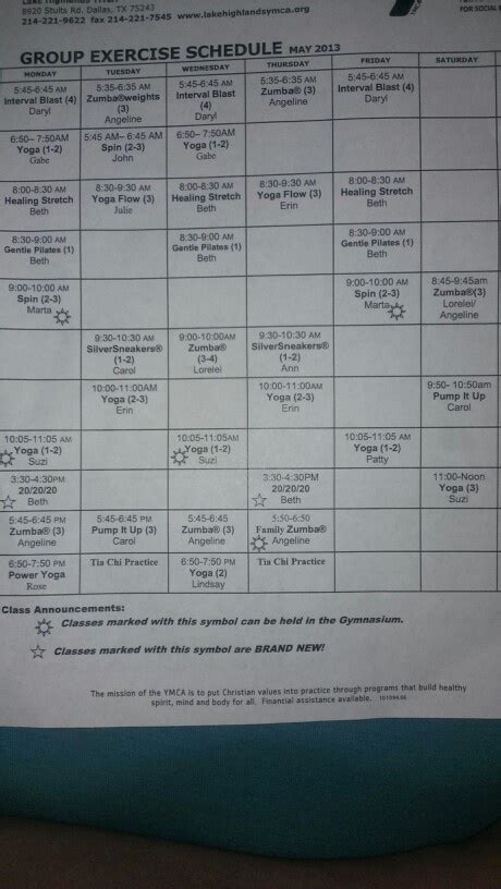 ymca group fitness schedule