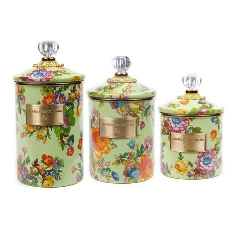 Green Flower Market Canisters, Set of 3 - Mackenzie-Childs