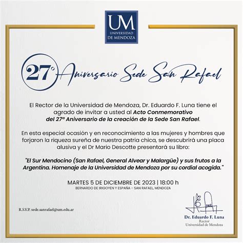 Acto por el 27º Aniversario de la Sede San Rafael de la UM ...