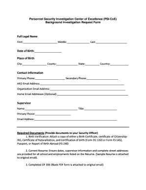 Fillable Online corpslakes usace army SAJ- Background Investigation ...