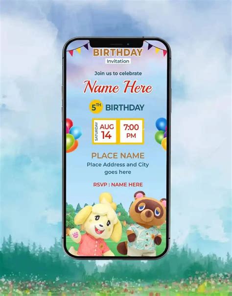 Animal Crossing Themed Birthday Invitation | Cute Digital Birthday E-C ...