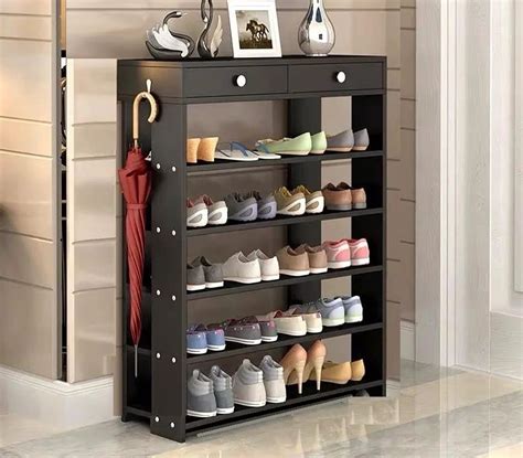 Lukzer 5 Layer Engineered Wood Shoe Rack with Two Drawer Storage ...