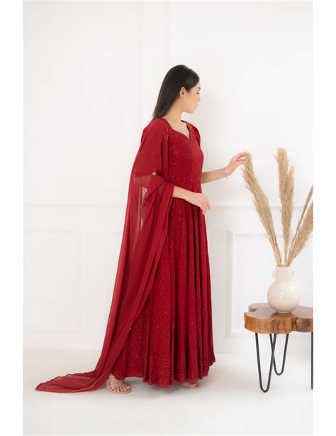 Red Chikankari & Sequin Dress With Dupatta – SUTI-KAPDA
