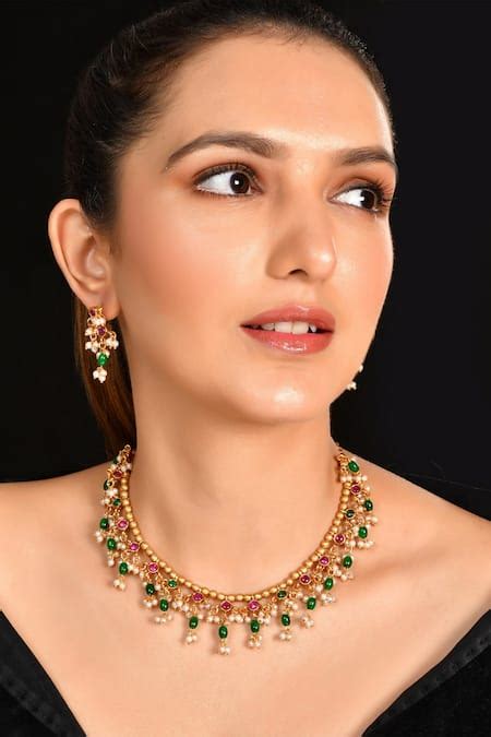 Buy Multi Color Diamonds, Pearls, Stones Kundan Embellished Necklace ...