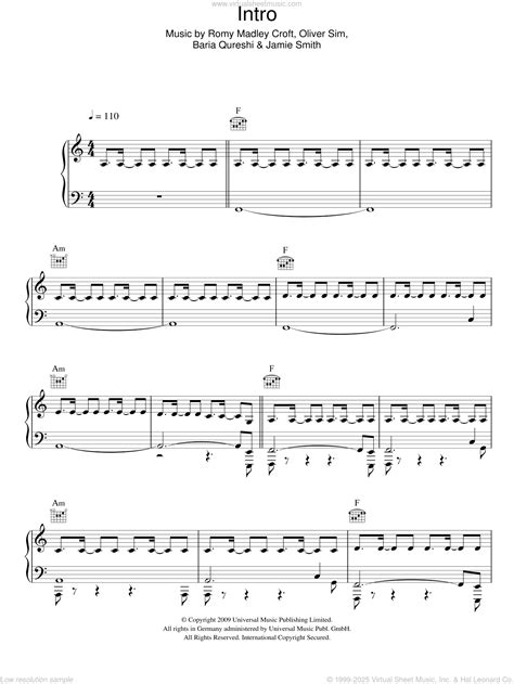 The XX: Intro sheet music for voice, piano or guitar (PDF)