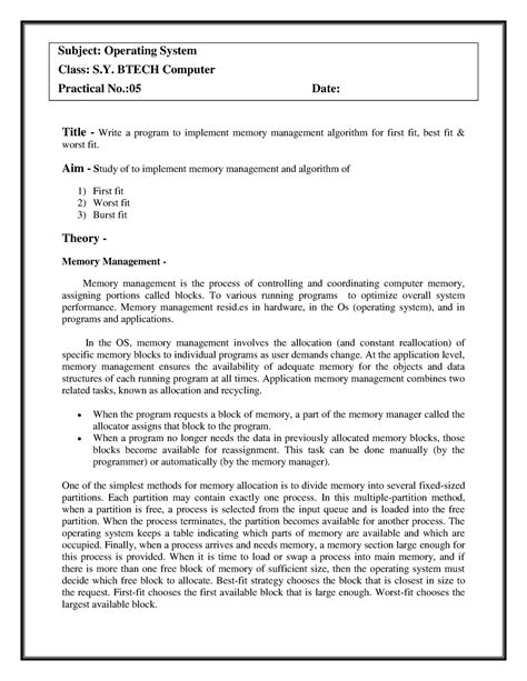 05 Memory Management - Practical of toc - Subject: Operating System ...