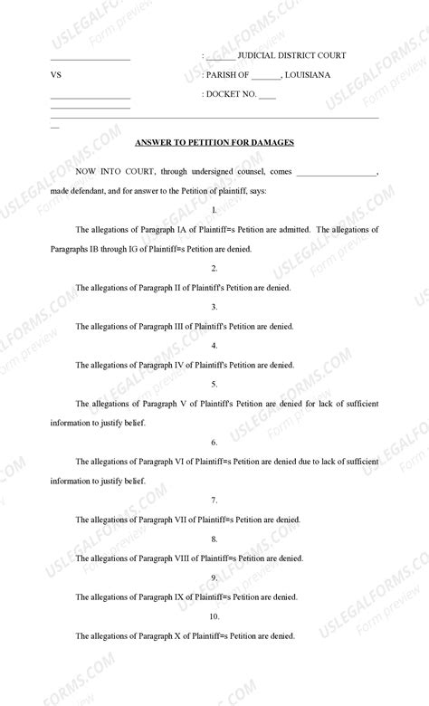 Louisiana Answer to Petition for Damages | US Legal Forms