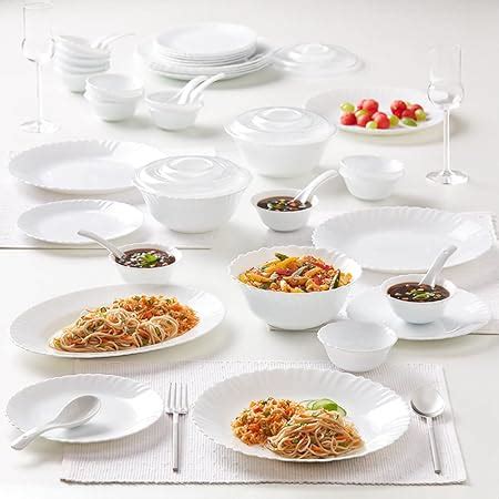 Larah by Borosil Plain White Silk Series Opalware Dinner Set, 35 Pieces ...