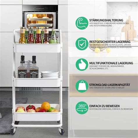 Toshionics 3-Tier Rolling Utility Cart, Storage Organizer Carts Shelves ...