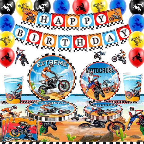 Amazon.com: Dirt Bike Birthday Party Decoration Supplies, 10 Guests Motorcycle Birthday ...