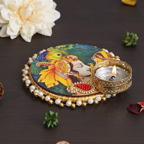 eCraftIndia Radha Krishna Playing Flute Design Religious Decorative Pl