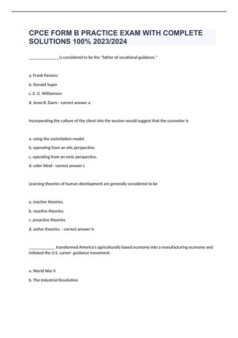 CPCE FORM B PRACTICE EXAM WITH COMPLETE SOLUTIONS 100% 2023/2024 - CPCE ...