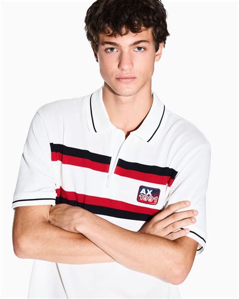 Regular fit polo shirt with zip and contrasting bands | Armani Exchange
