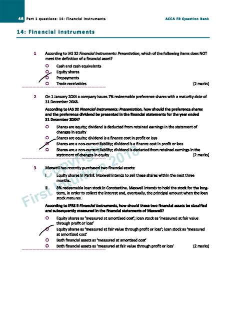ACCA FR Question Bank: Financial Instruments MCQs and Answers - Studocu
